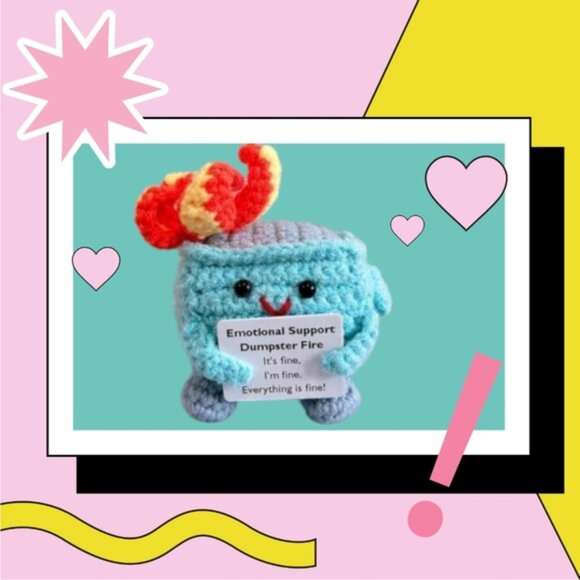 1pc Handmade Crochet Emotional Support Trash Can (blue) - Picture 3 of 5